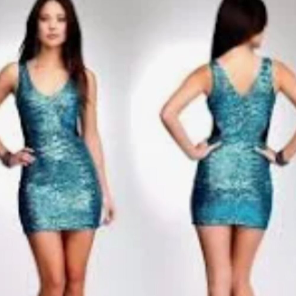 Bebe Sequin Turquoise Mini Dress